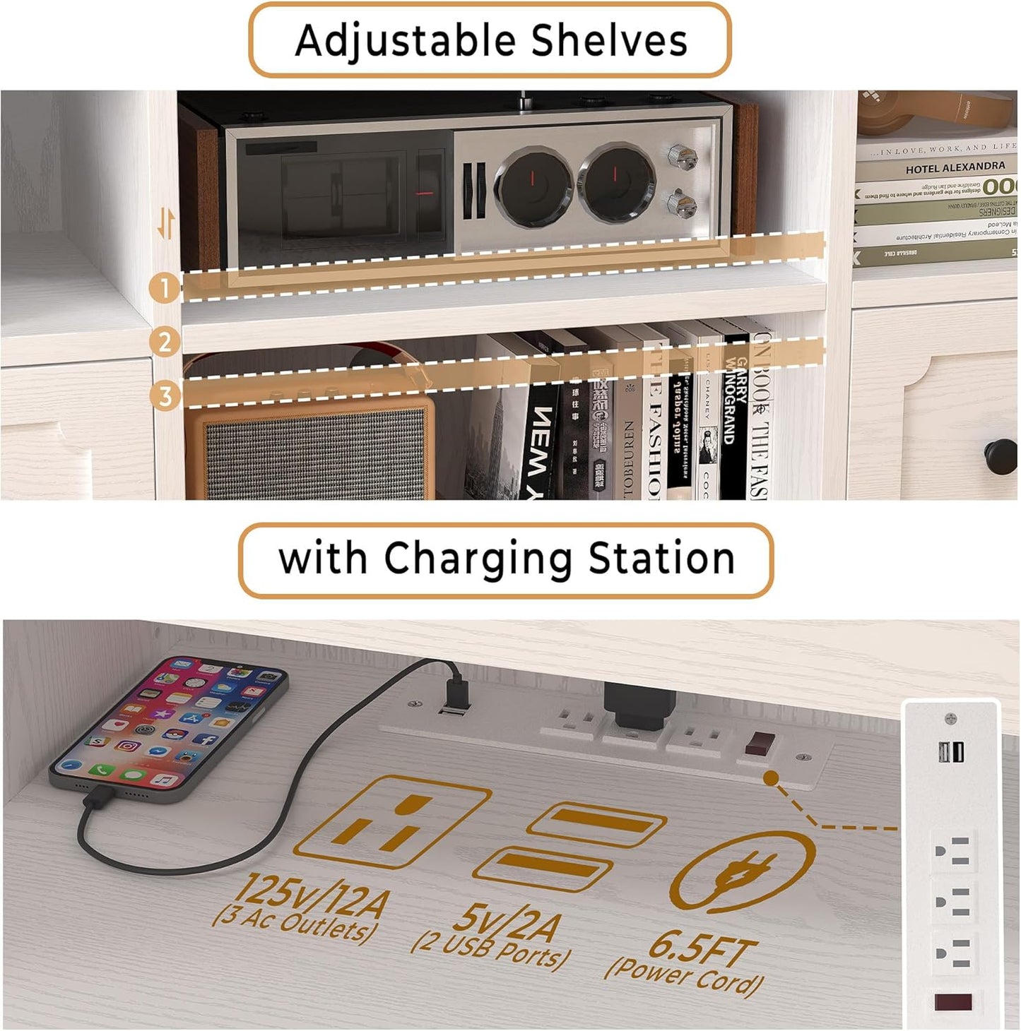IRONCK TV Stand for 75 Inch TV, 71" LED Entertainment Cente, White