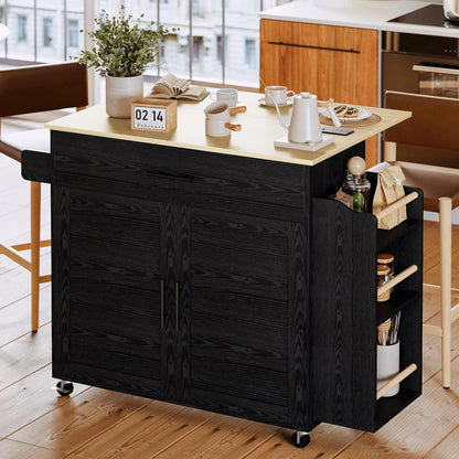 Rolling Kitchen Island with 3 open drawers