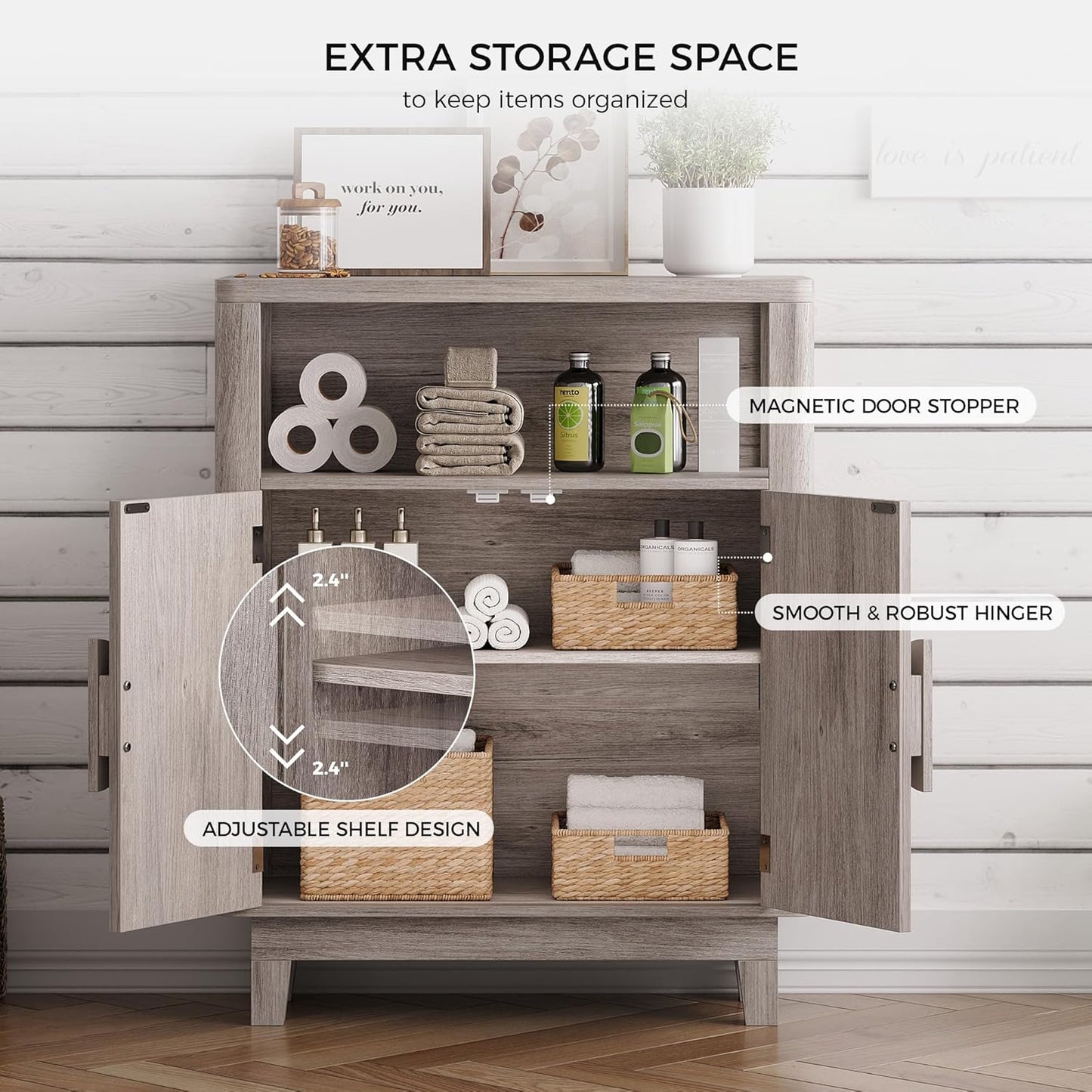 IRONCK Badezimmerschrank mit Tür, kleiner Aufbewahrungsschrank mit verstellbaren Einlegeböden 