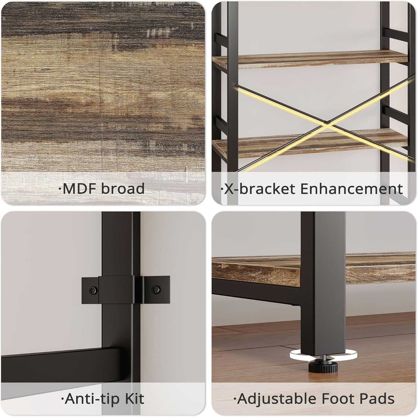 IRONCK Bookshelf, 31.5in Wide Shelf 6 Tier Bookcase,shelf Vintage Industrial Style Bookshelves