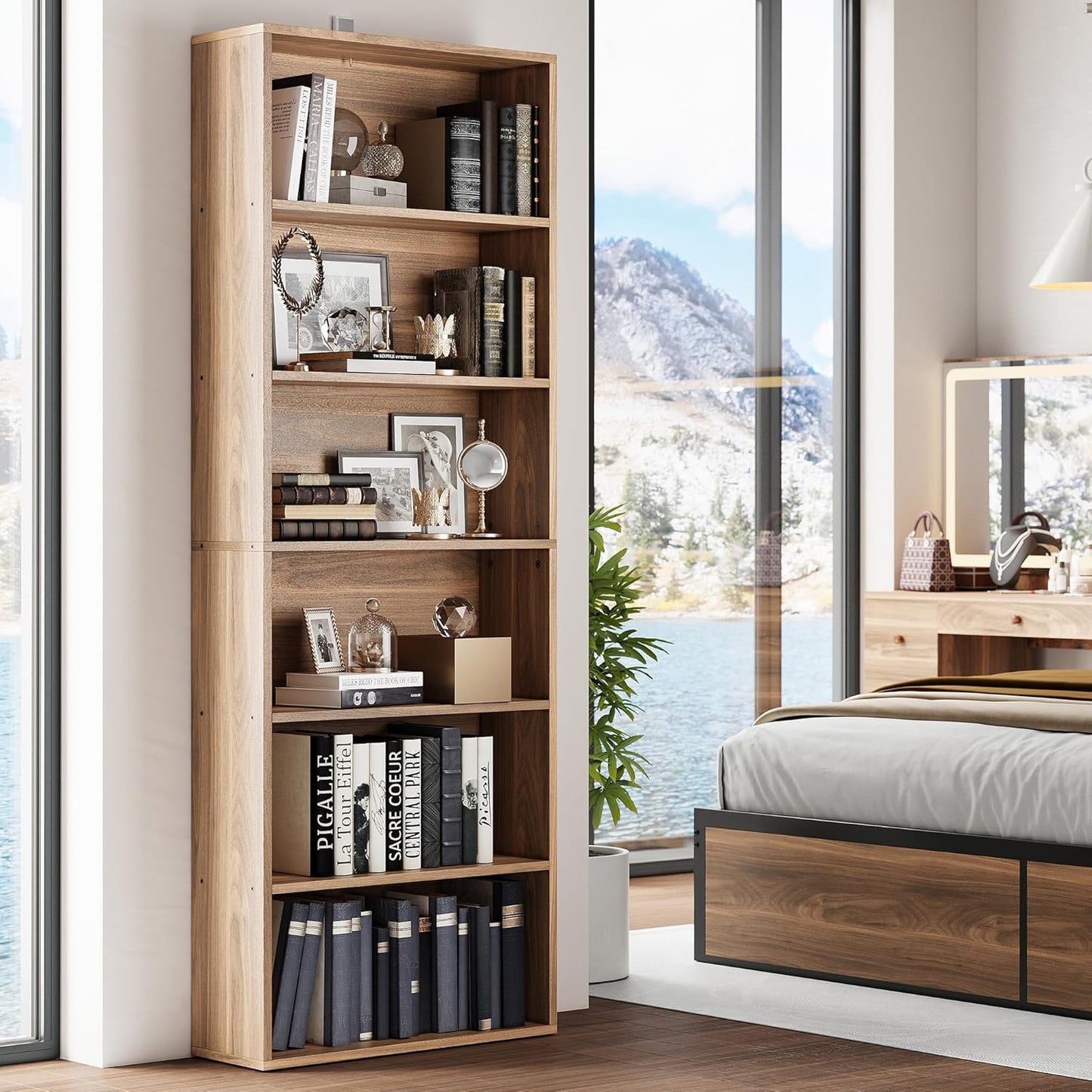 IRONCK Bookshelves and Bookcases Floor Standing 6 Tiers, Oak Brown