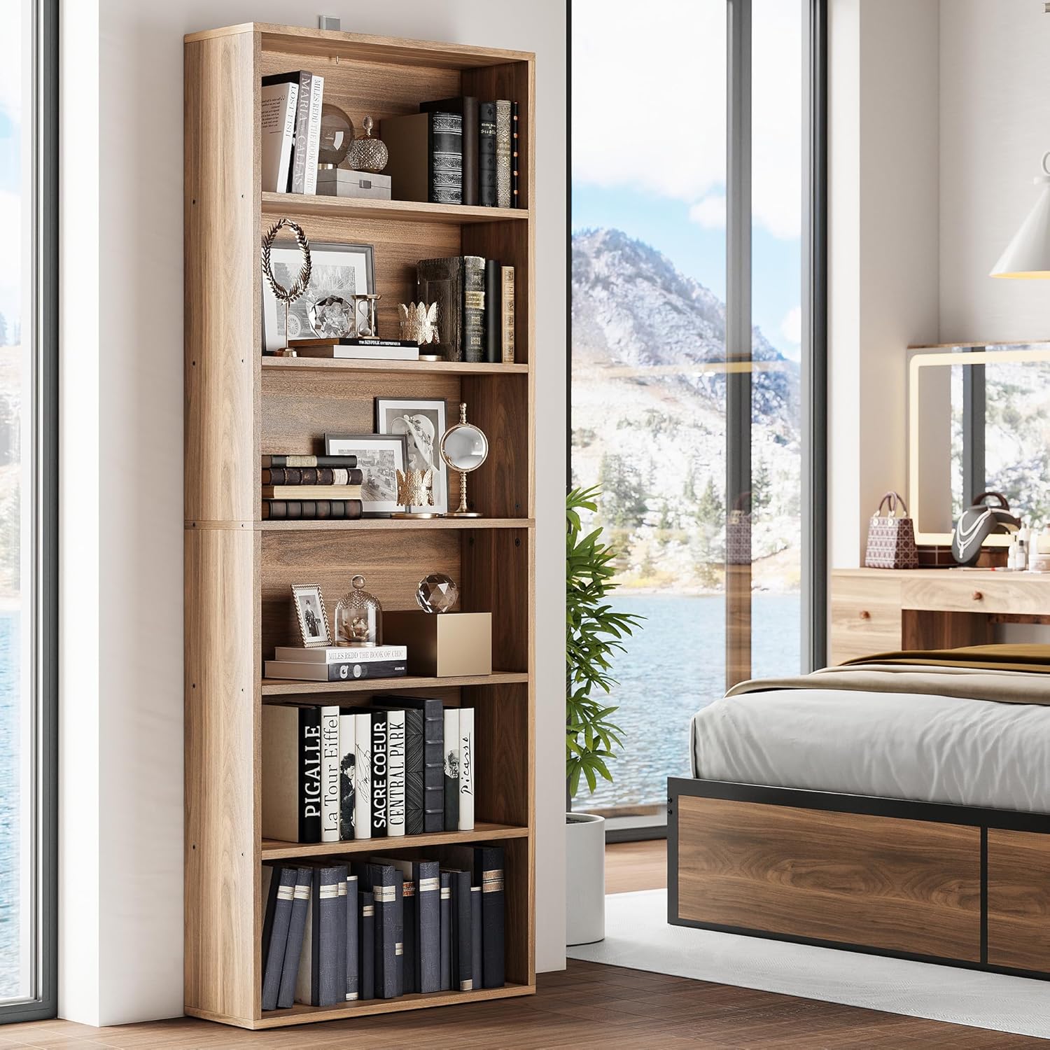 IRONCK Bookshelves and Bookcases Floor Standing 6 Tiers, Oak Brown