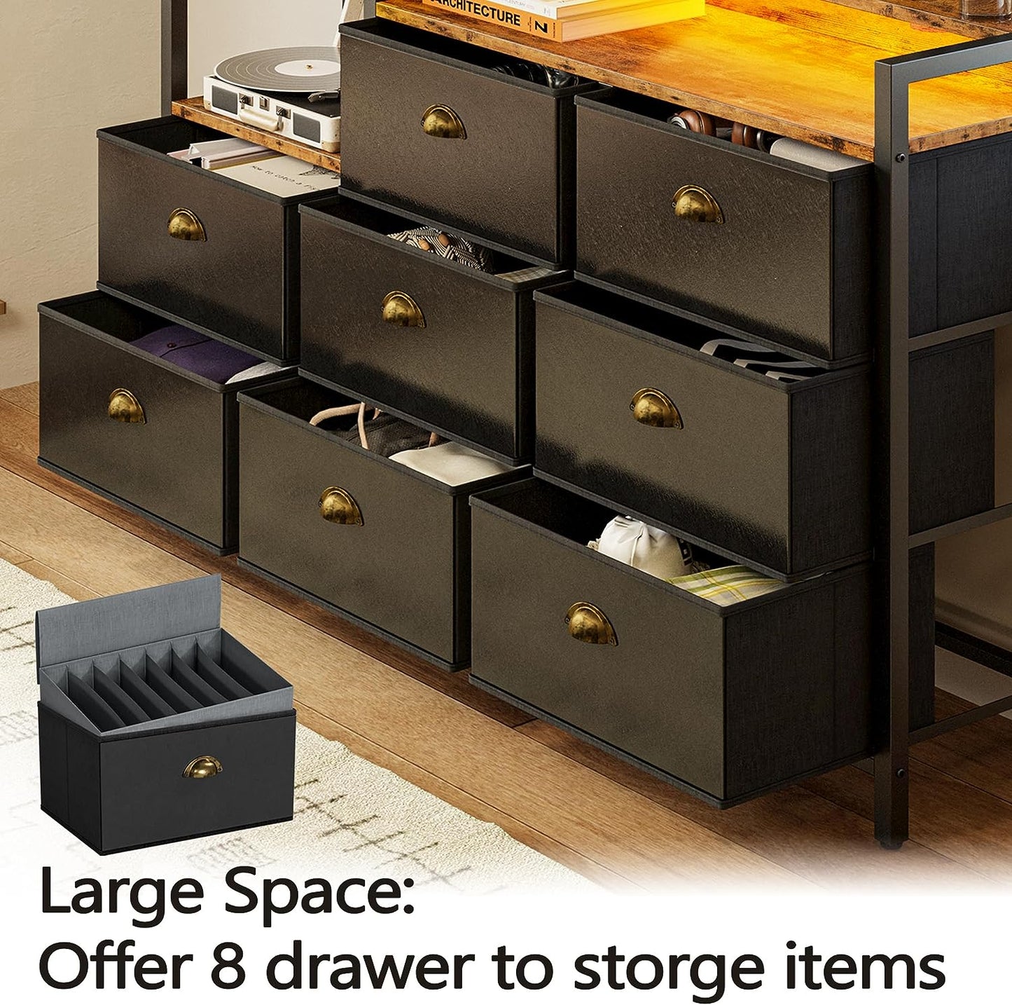 IRONCK LED Dresser with 8 PU Leather Drawers