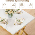 IRONCK 63" Dining Table for 4-6,  with Sturdy Metal Frame-White