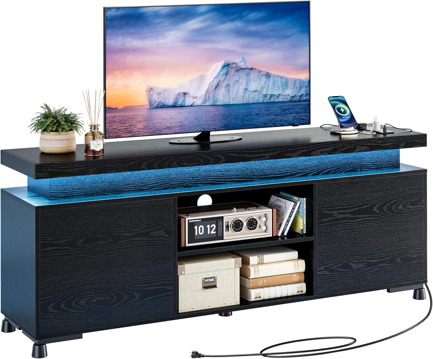 IRONCK TV Stands for TVs 65+ Inch with LED Lights and Power Outlet