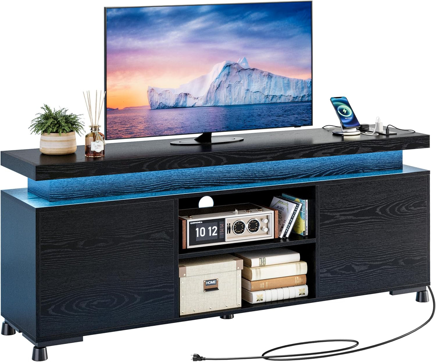 IRONCK TV Stands for TVs 65+ Inch with LED Lights and Power Outlet