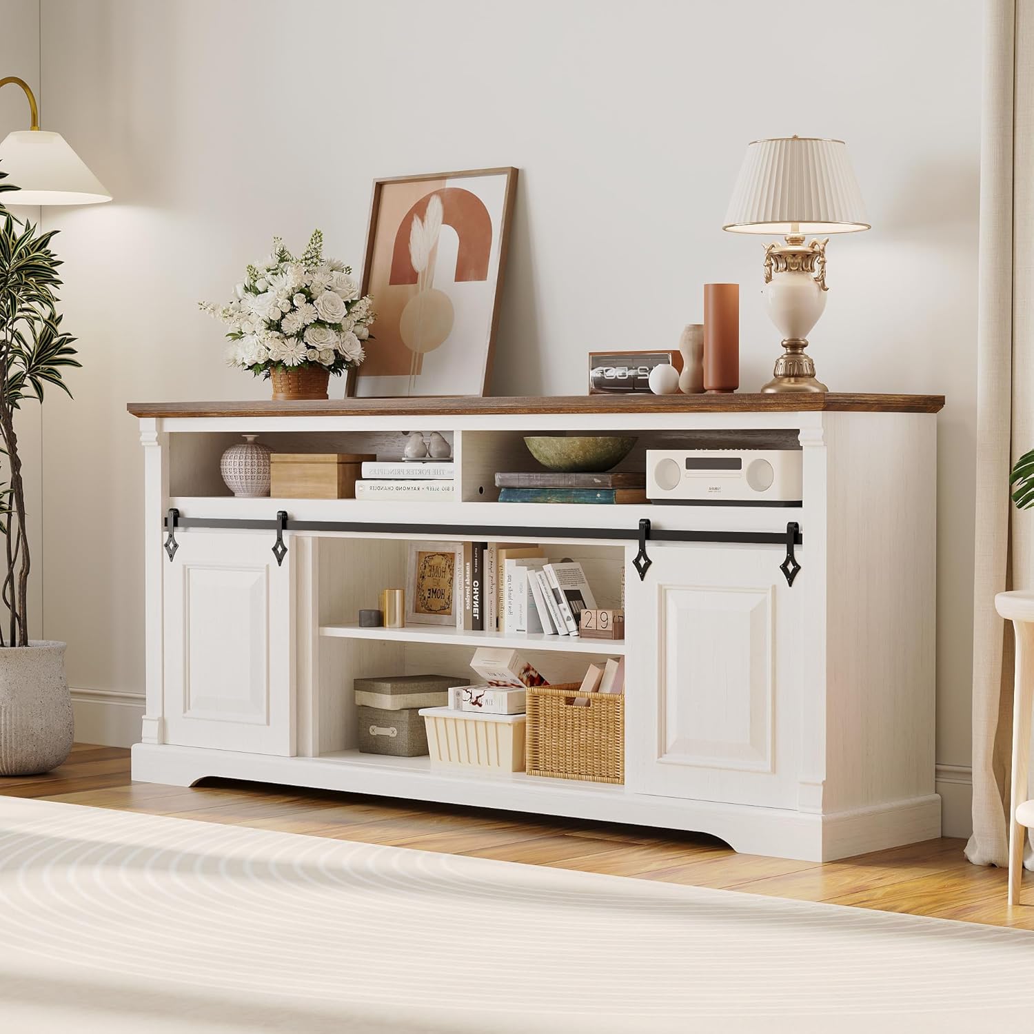 IRONCK Farmhouse TV Stand for 75+ Inch TV, White