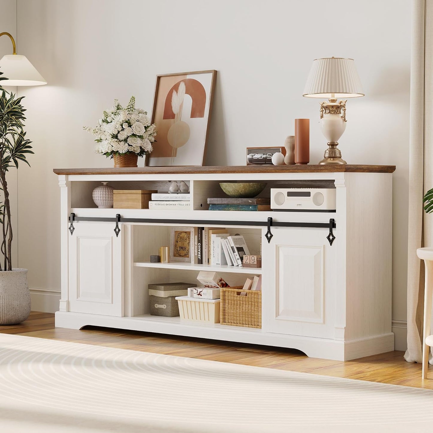 IRONCK Farmhouse TV Stand for 75+ Inch TV, White