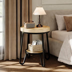 IRONCK 19.7" 2 Tier Round Side Table, Curved Metal Legs, Light Brown