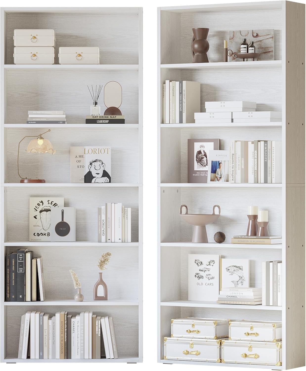IRONCK Bookshelf and Bookcases 70" Tall, 6 Tiers Display Storage Shelves | Bookshelves Set of 2, Wood Bookcase with Open Display Shelves for Home Office, Living Room, Library, Vintage Brown