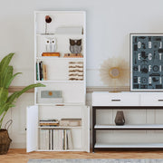 7 Furniture Industrial Bookshelves and Bookcases with Doors Floor Standing 6 Shelf Display Storage Shelves 70 in Tall Bookcase for Home Office, Living Room