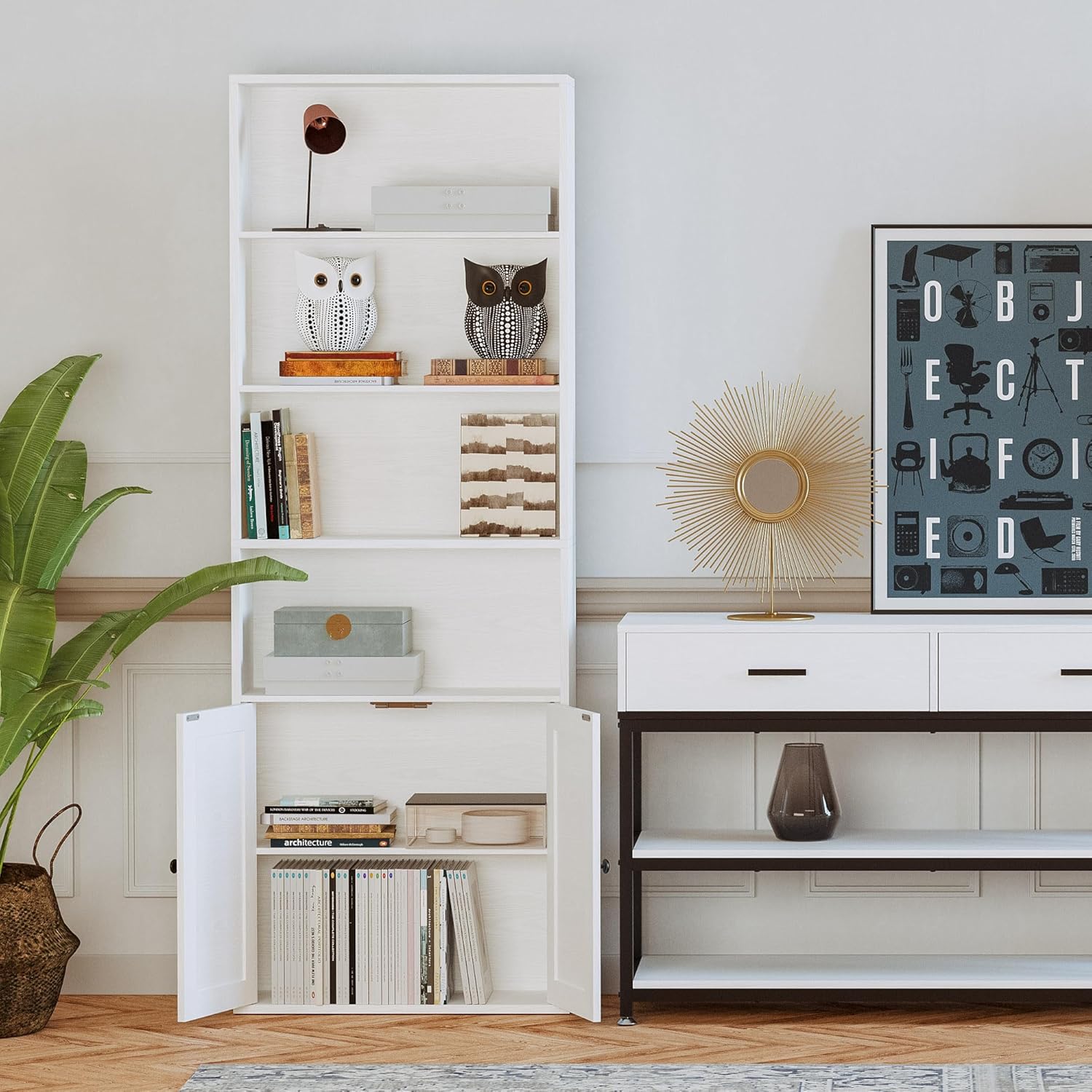 IRONCK 70 in Tall 6 Shelf Industrial Bookshelves and Bookcases with Doors