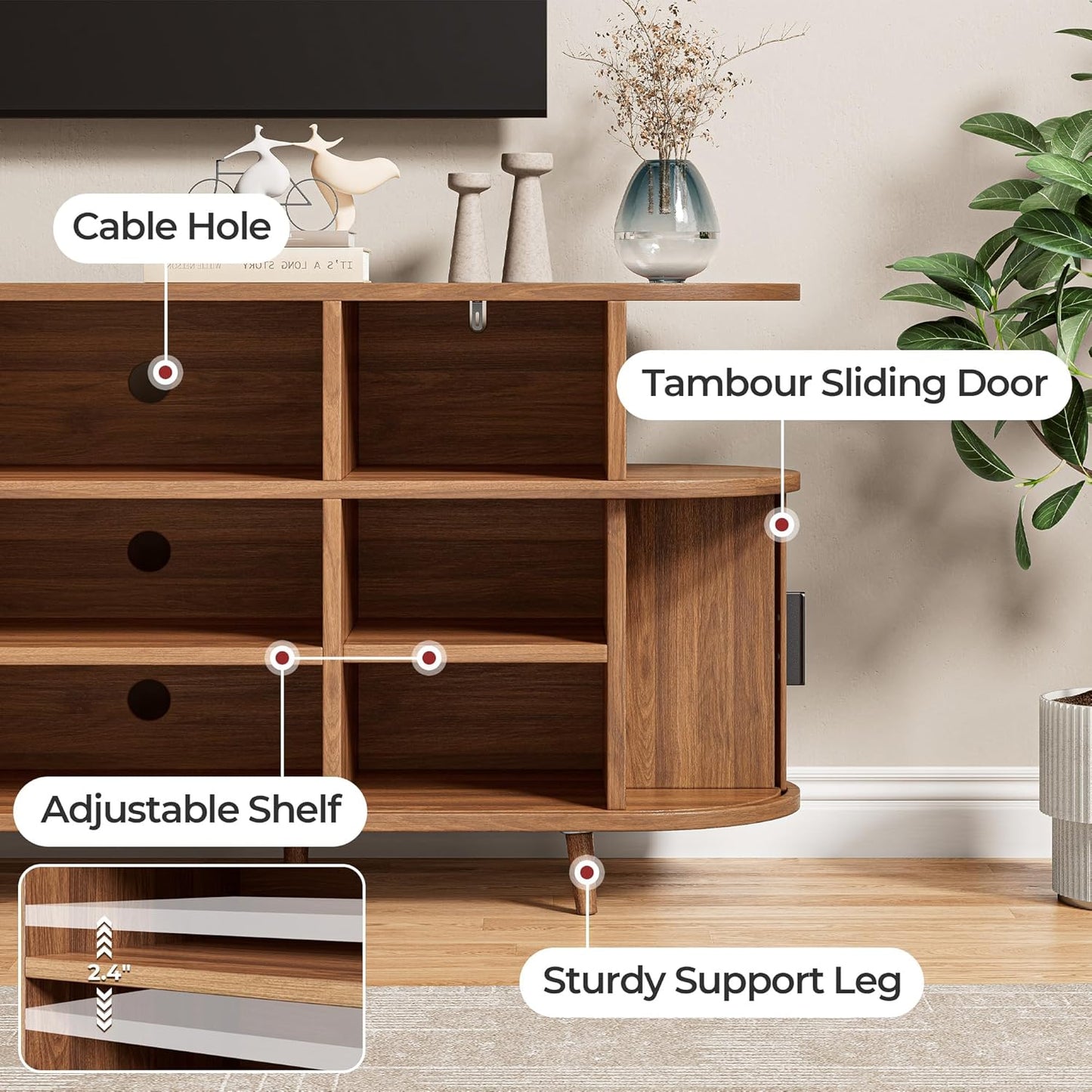 IRONCK TV Stand for 65 Inch TV, Entertainment Center with Storage and Sliding Doors