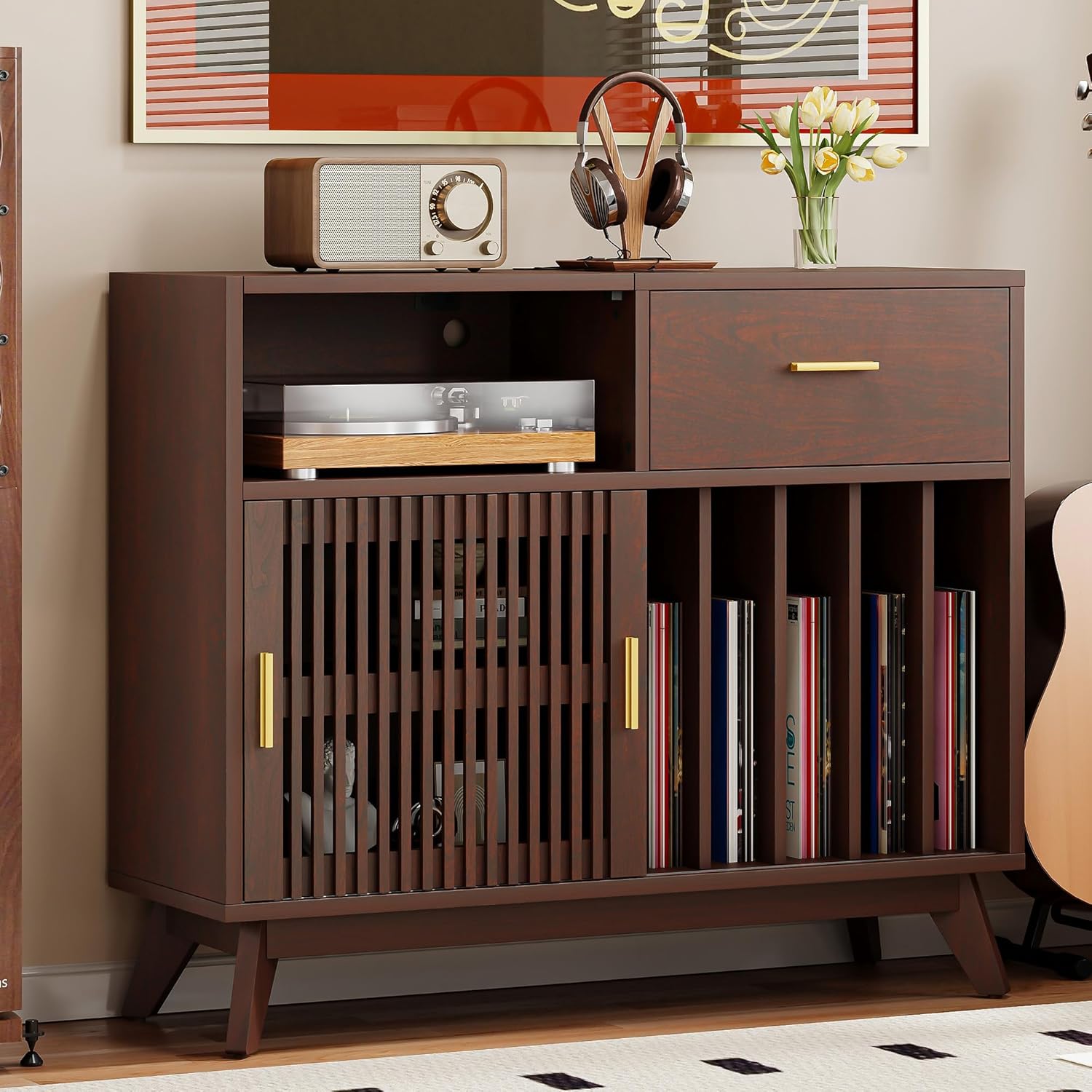 IRONCK large record player with drawer, can hold more than 500 vinyl records