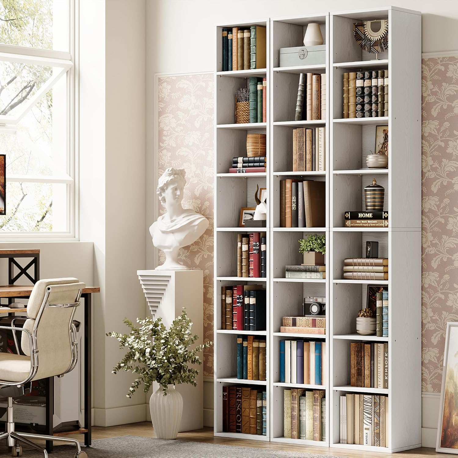 IRONCK 8 Tiers Tall Narrow Compact Corner Bookcase, White