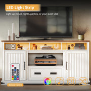 IRONCK TV Stand for 75+ Inch TV, Entertainment Center with Sliding Doors and Storage, White