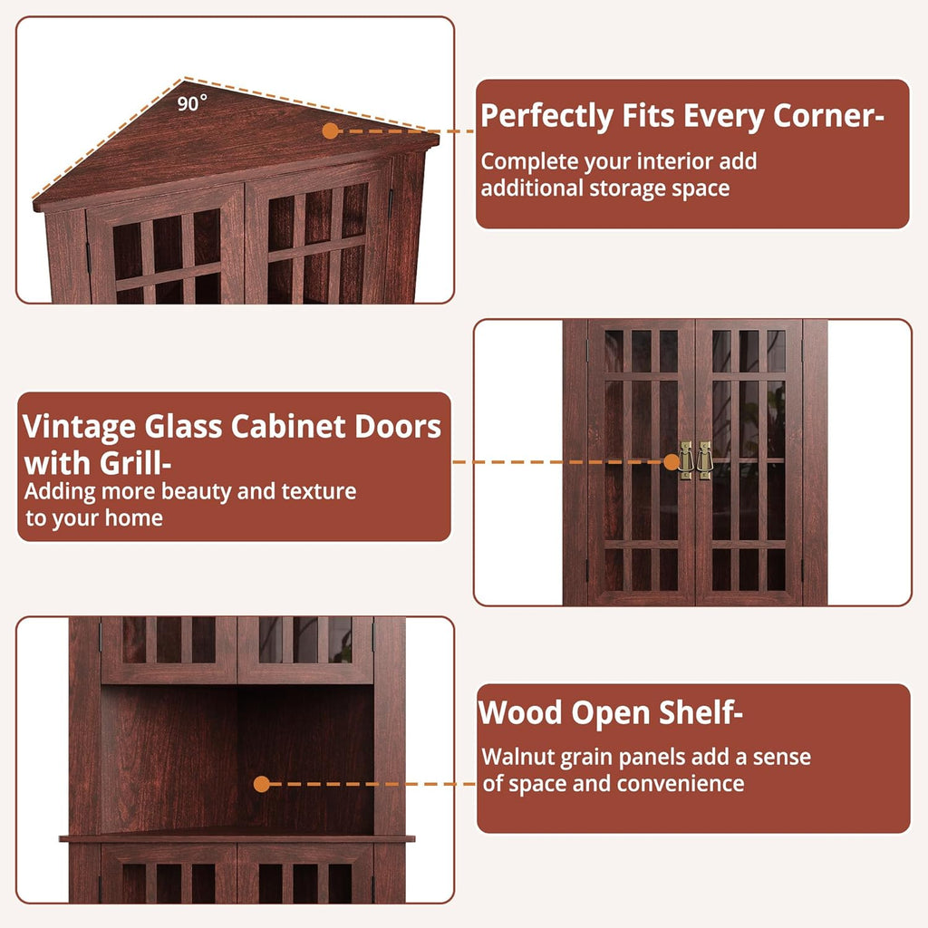 IRONCK  71" Corner Cabinet Storage Cabinet with 4 Glass Doors