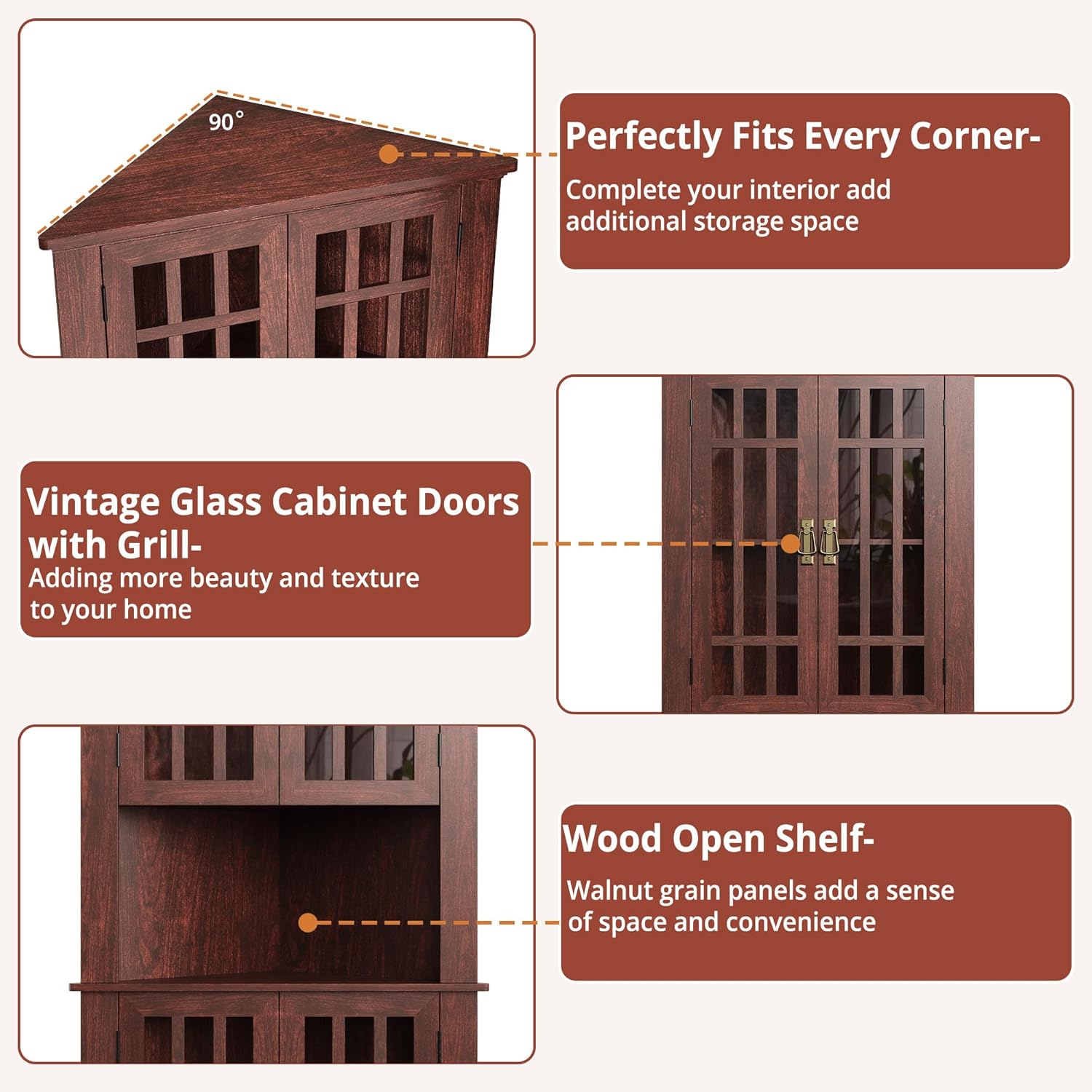 IRONCK  71" Corner Cabinet Storage Cabinet with 4 Glass Doors
