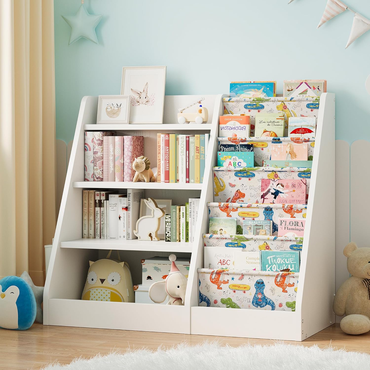 4 Tier selling Montessori Bookshelf With a Toy Storage Cabinet , 2 in 1 Montessori Bookcase, Kids Bookshelf.