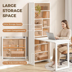 IRONCK Foldable Desk with Storage, Fold Out Murphy Desk Craft Table, White
