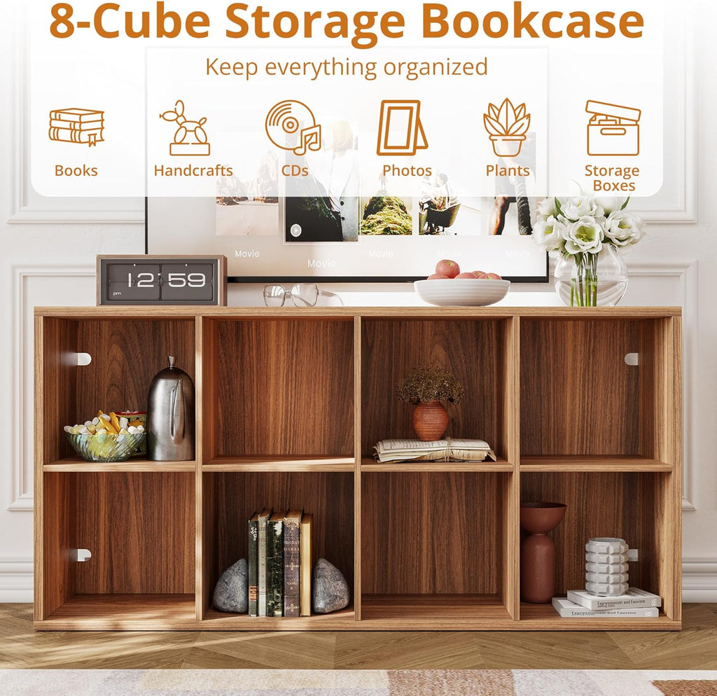 IROCNK 8-Cube Bookshelf, Horizontally & Vertically Reversible, Oak Brown
