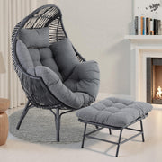 IRONCK Wicker Outdoor Egg Chair with Ottoman, Patio Lounge Chair, Dark Gray