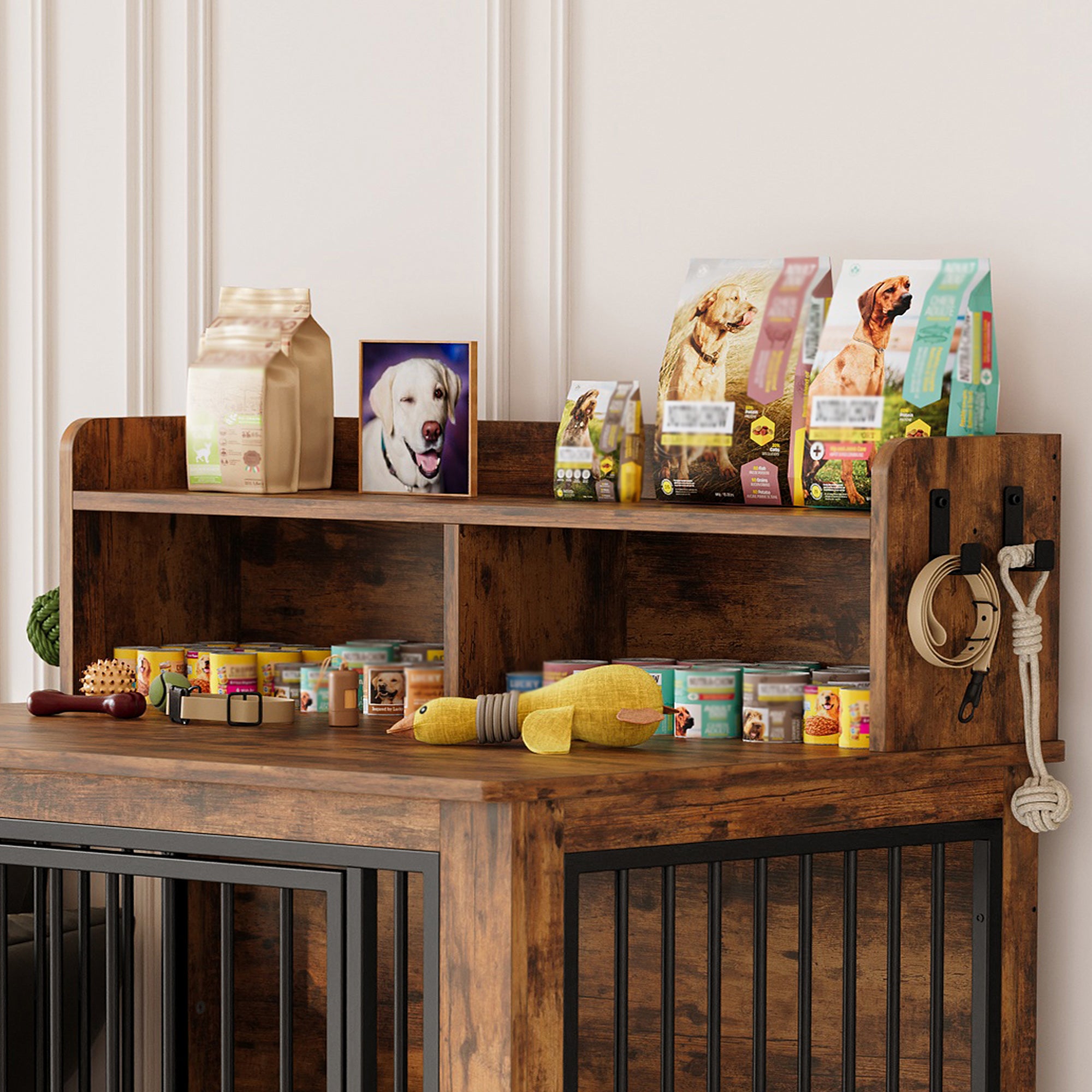 IRONCK Dog Crate Furniture – Wooden Dog  Crate Fuwith Storage Shelf