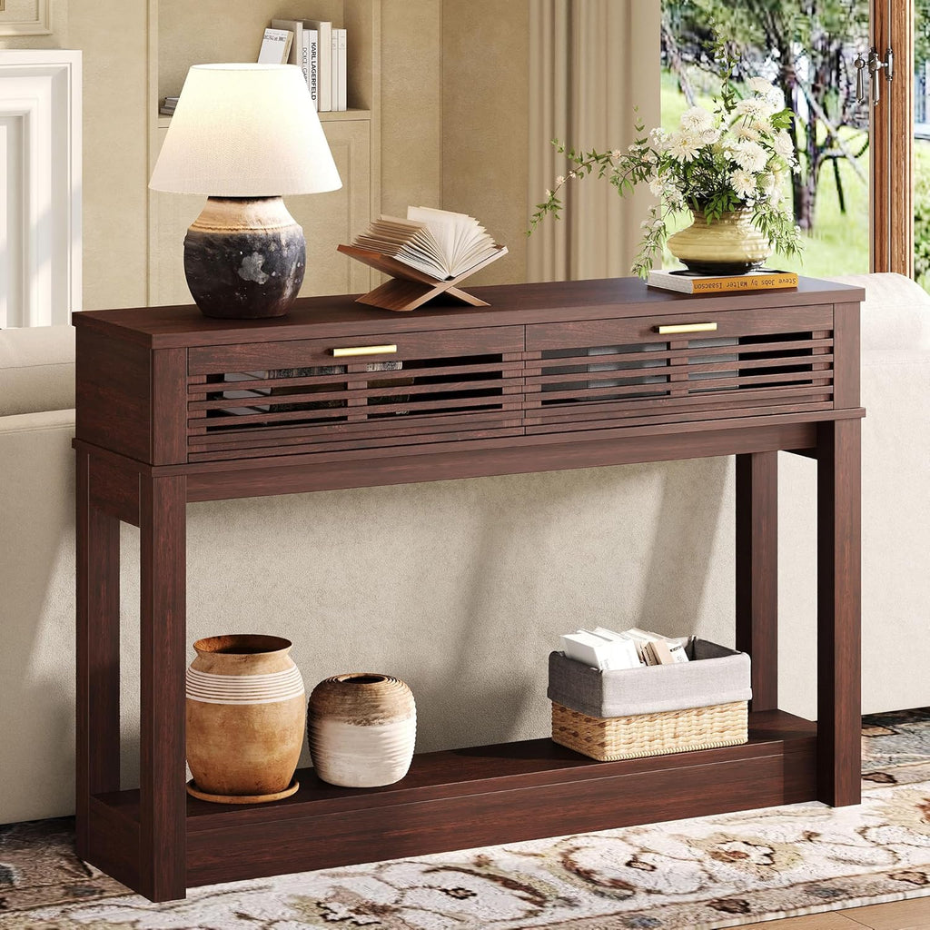 IRONCK 47"  Console Table with Drawer for Living Room, Red Walnut