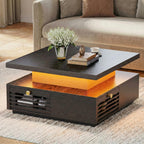 IRONCK Coffee Table with LED Light and Charging Station, 4 Storage Drawers