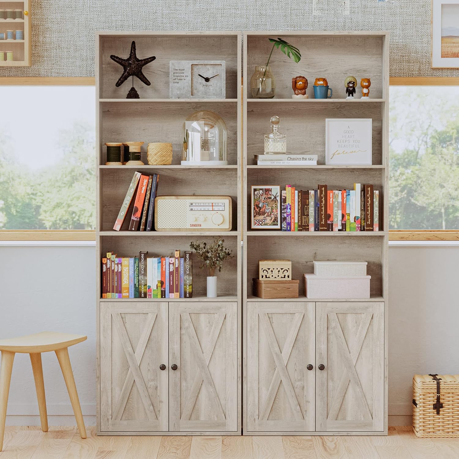IRONCK 6 Shelf Industrial Bookshelves and Bookcases with Doors