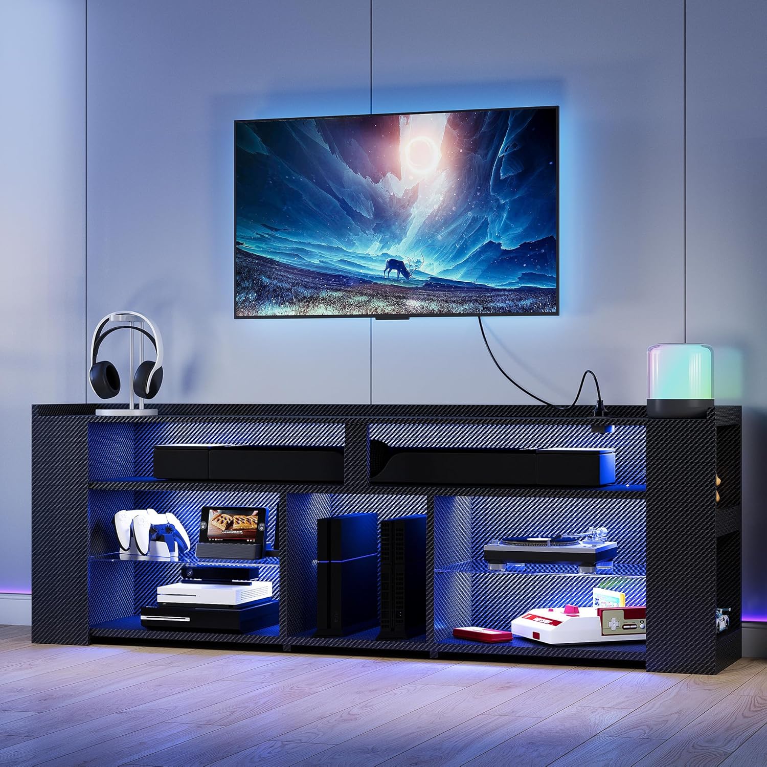 IRONCK Entertainment Center with LED Gaming TV Cabinet for PS4, Black