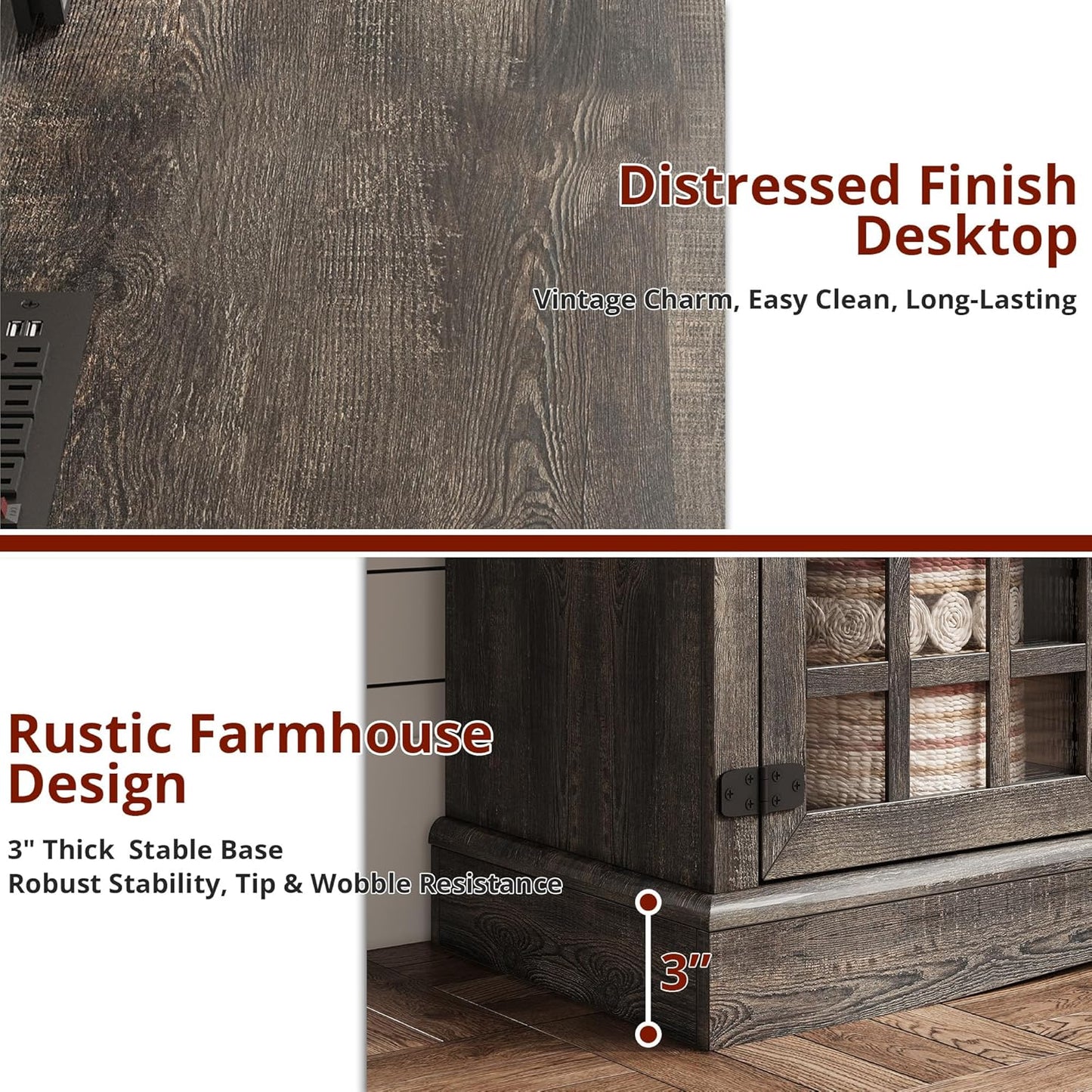 IRONCK Farmhouse TV Stand for 65 Inch TV, 32“Tall Entertainment Cente, Dark Rustic Oak