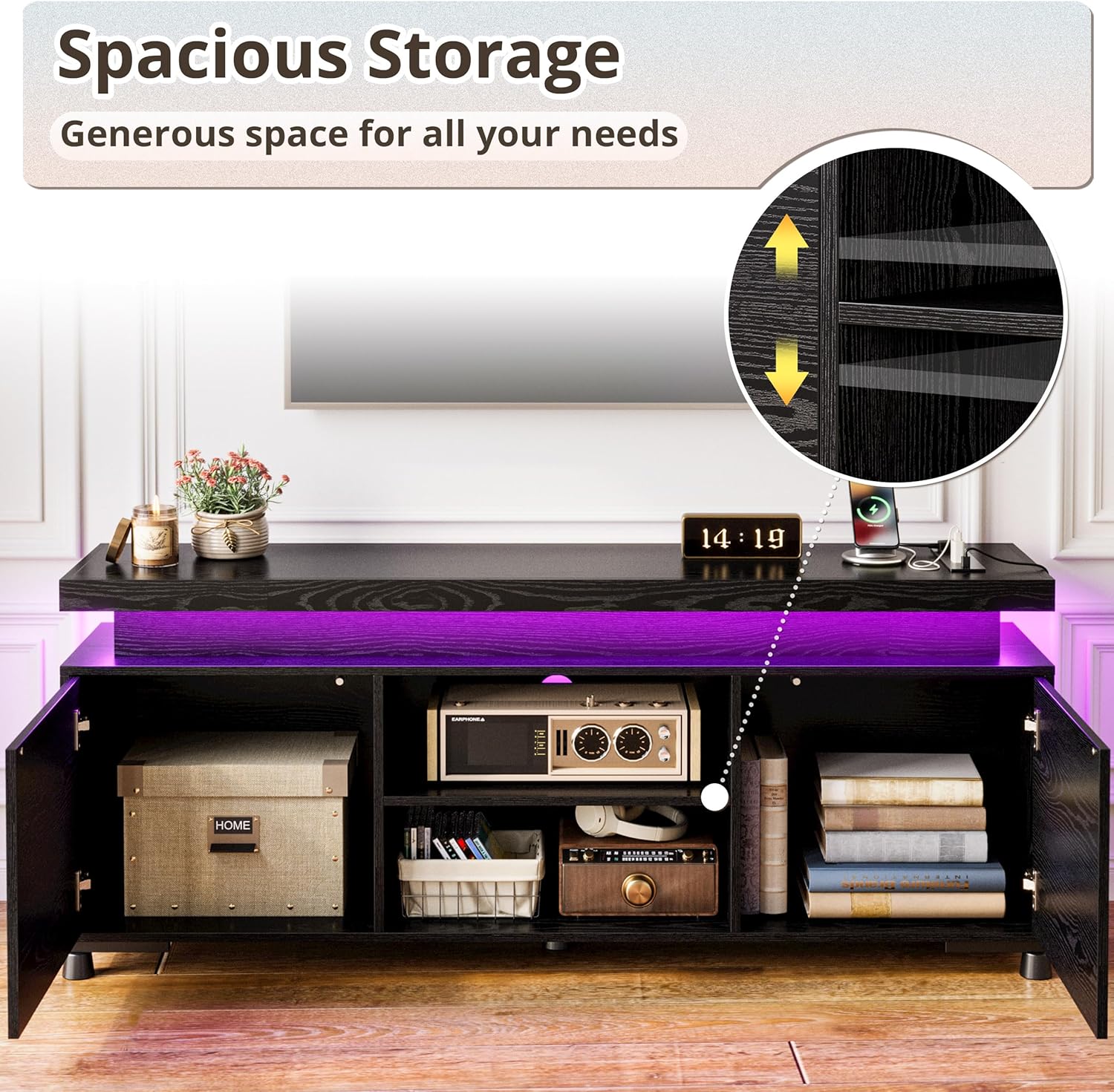 IRONCK TV Stands for TVs 65+ Inch with LED Lights and Power Outlet