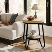 IRONCK 19.7" 2 Tier Round Side Table, Curved Metal Legs, Light Brown