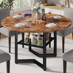 IRONCK 47.2" Wood Round Dining Table for 4, Rustic Brown