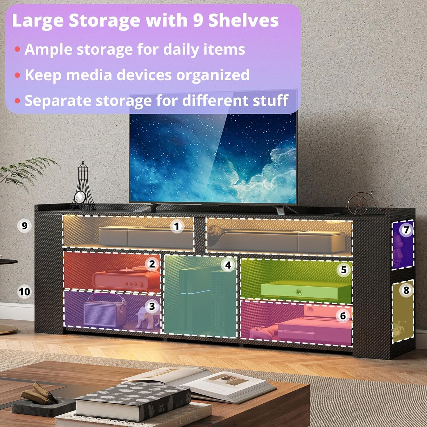 IRONCK Entertainment Center with Storage, 55 Inch Tall TV Stand with Power Outlet