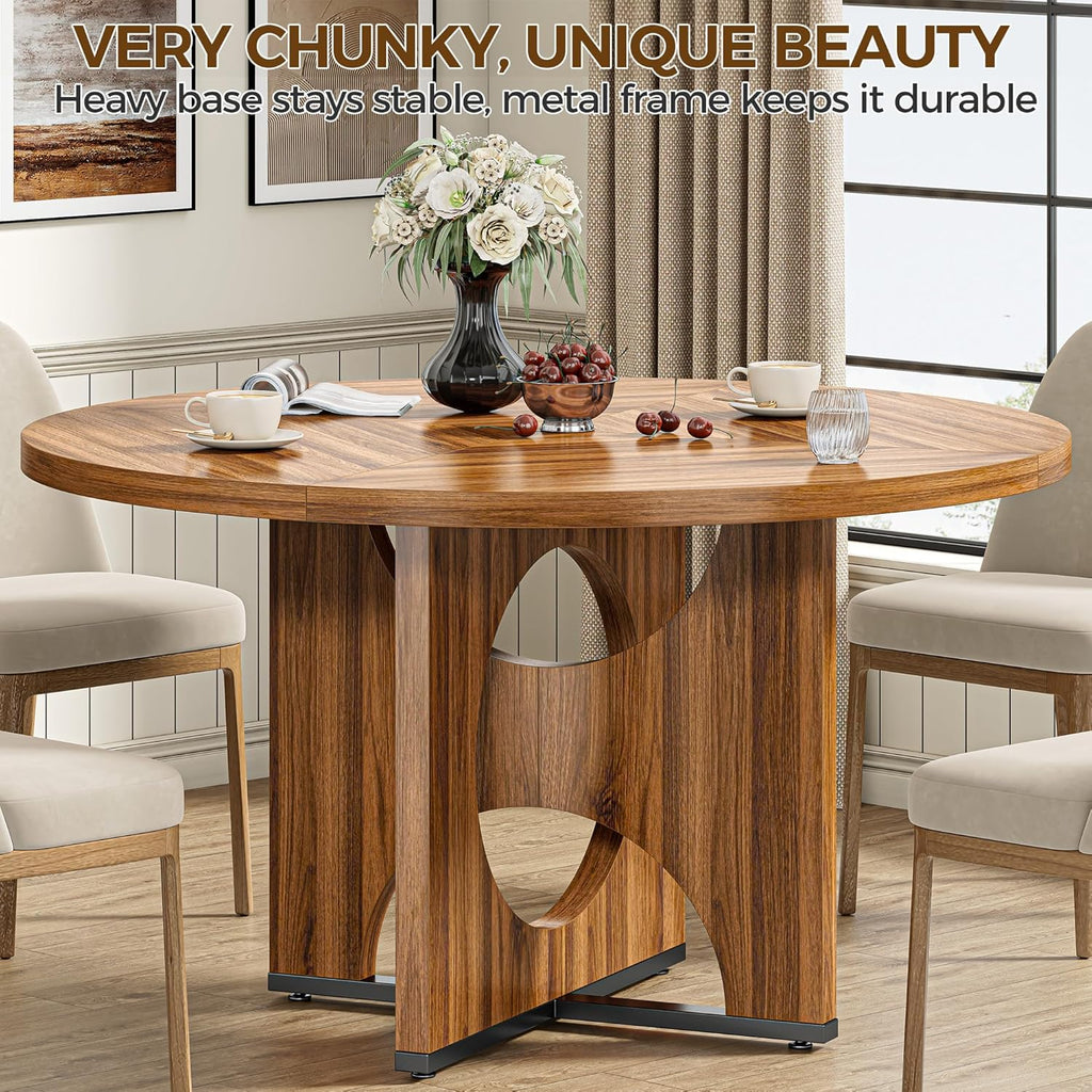 IRONCK 47.2" Wooden Round Dining Table for 4-6 People, Walnut