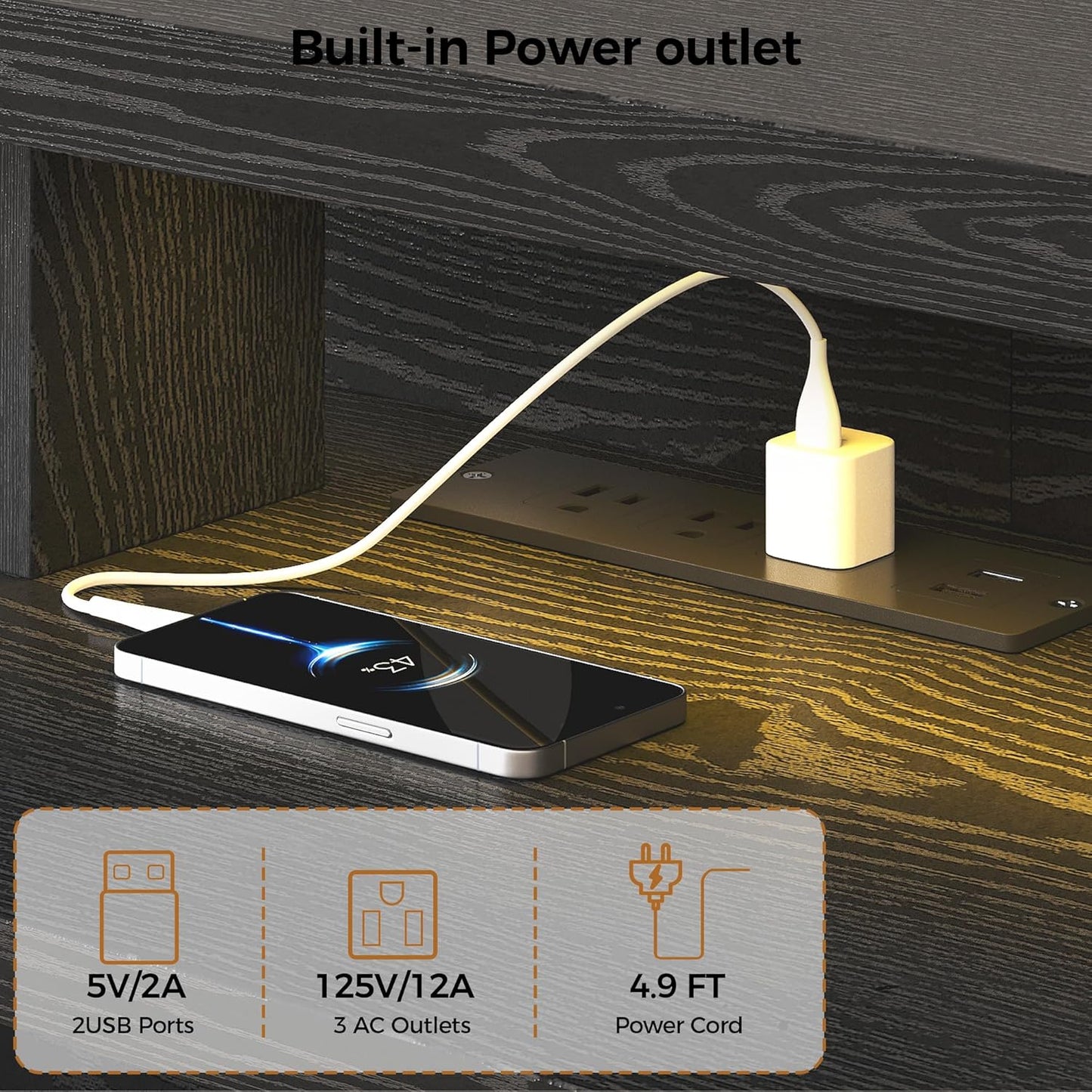 IRONCK TV Stand for TVs 85 inch with Power Outlet and LED Lights, black