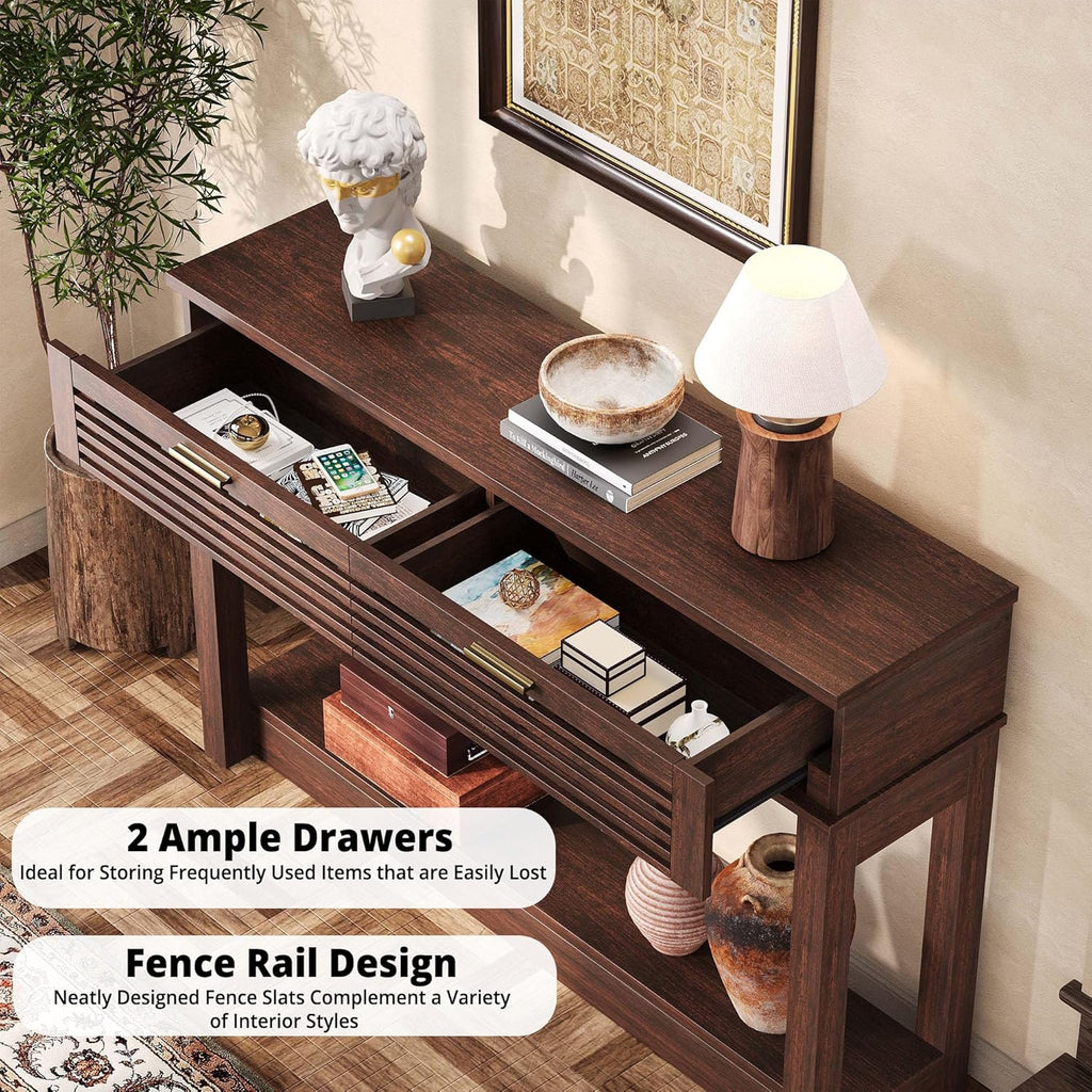 IRONCK 47"  Console Table with Drawer for Living Room, Red Walnut