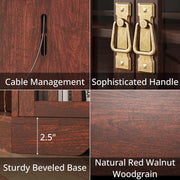 IRONCK Corner TV Stand for TVs up to 60 Inch with Power Outlet, Corner Entertainment Center with Storage Cabinet and Glass Doors, Mid Century Modern TV Stand for Living Room, Bedroom, Red Walnut