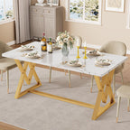 IRONCK 63" Dining Table for 4-6,  with Sturdy Metal Frame-White
