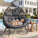 IRONCK Patio Double Egg Chair Outdoor, Oversized Egg Chair for Outside, Extra Large Cushions, Upgraded Frame, 700 Lbs, 2 Person Seat for Poolside, Balcony, Indoor, Black