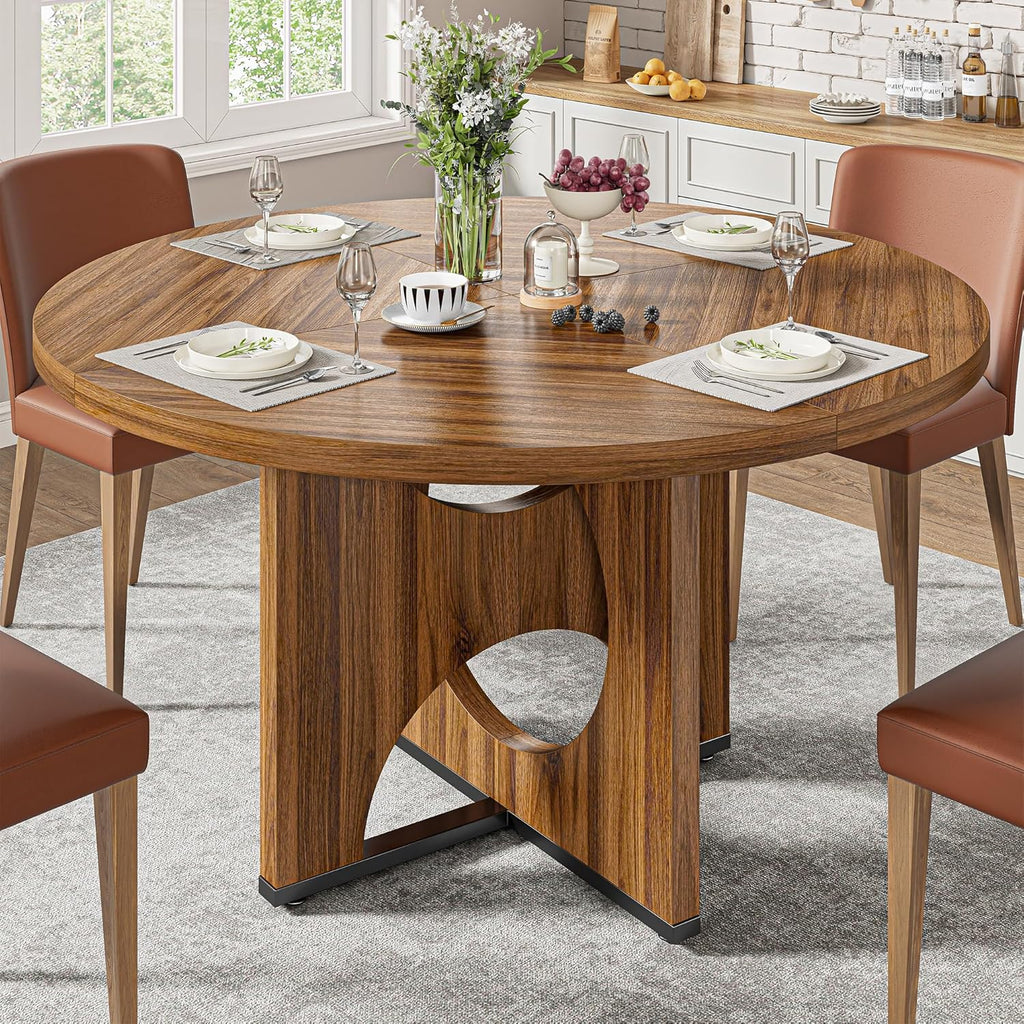 IRONCK 47.2" Wooden Round Dining Table for 4-6 People, Walnut