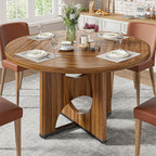 IRONCK 47.2" Wooden Round Dining Table for 4-6 People, Walnut