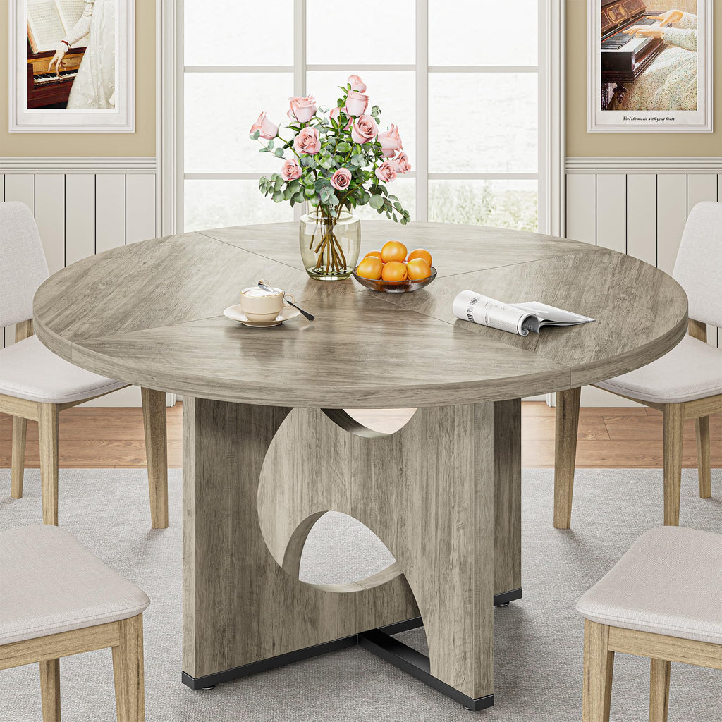 IRONCK 47.2" Wooden Round Dining Table for 4-6 People, Walnut