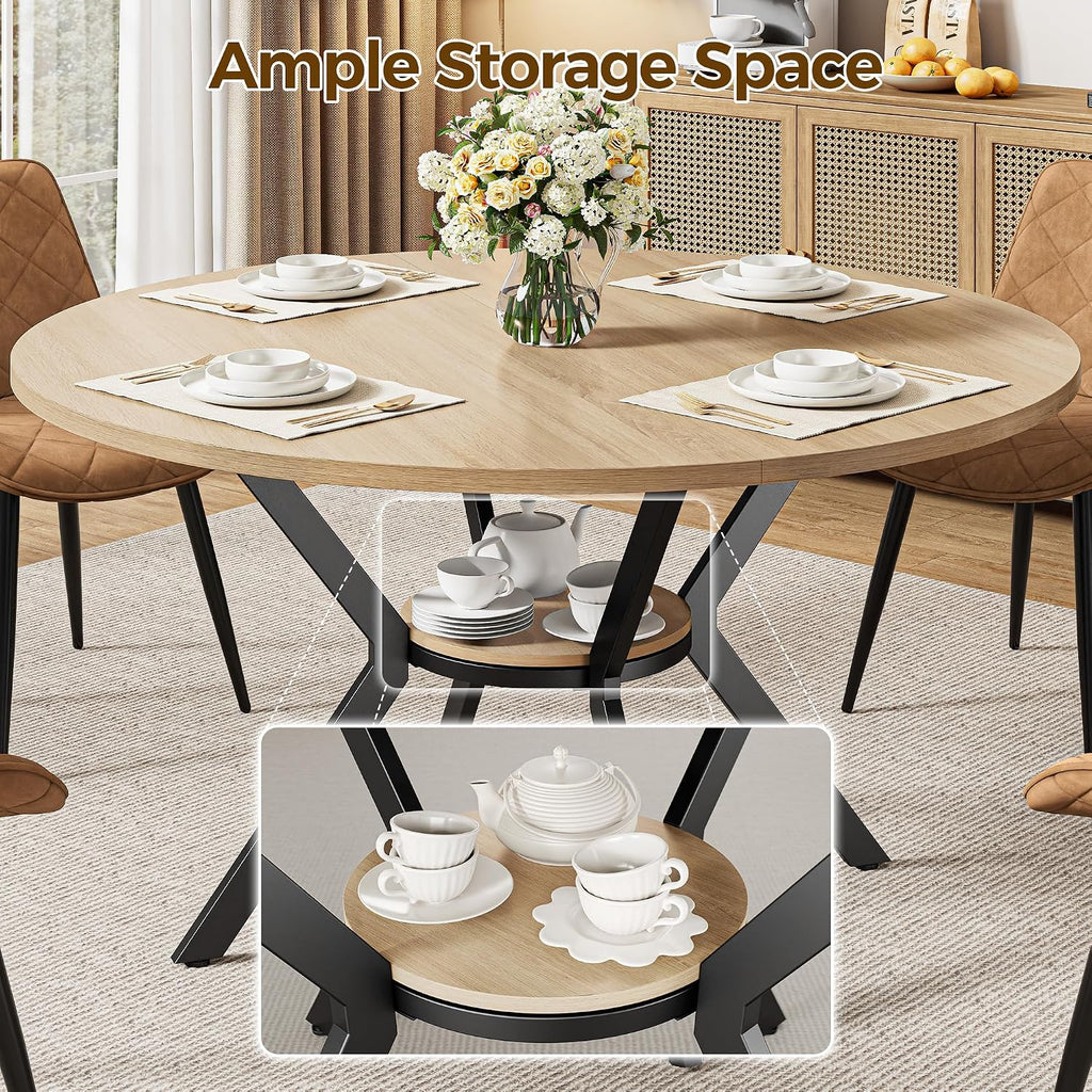 IRONCK Round Dining Table for 4, 43" Farmhouse Kitchen Table with Storage