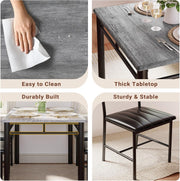 IRONCK Dining Table Set for 4, Wood Kitchen Table with Upholstered Chairs for Kitchen Room and Small Spaces, Grey