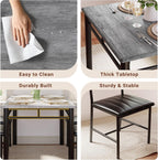 IRONCK Dining Table Set for 4, with Upholstered Chairs, Grey