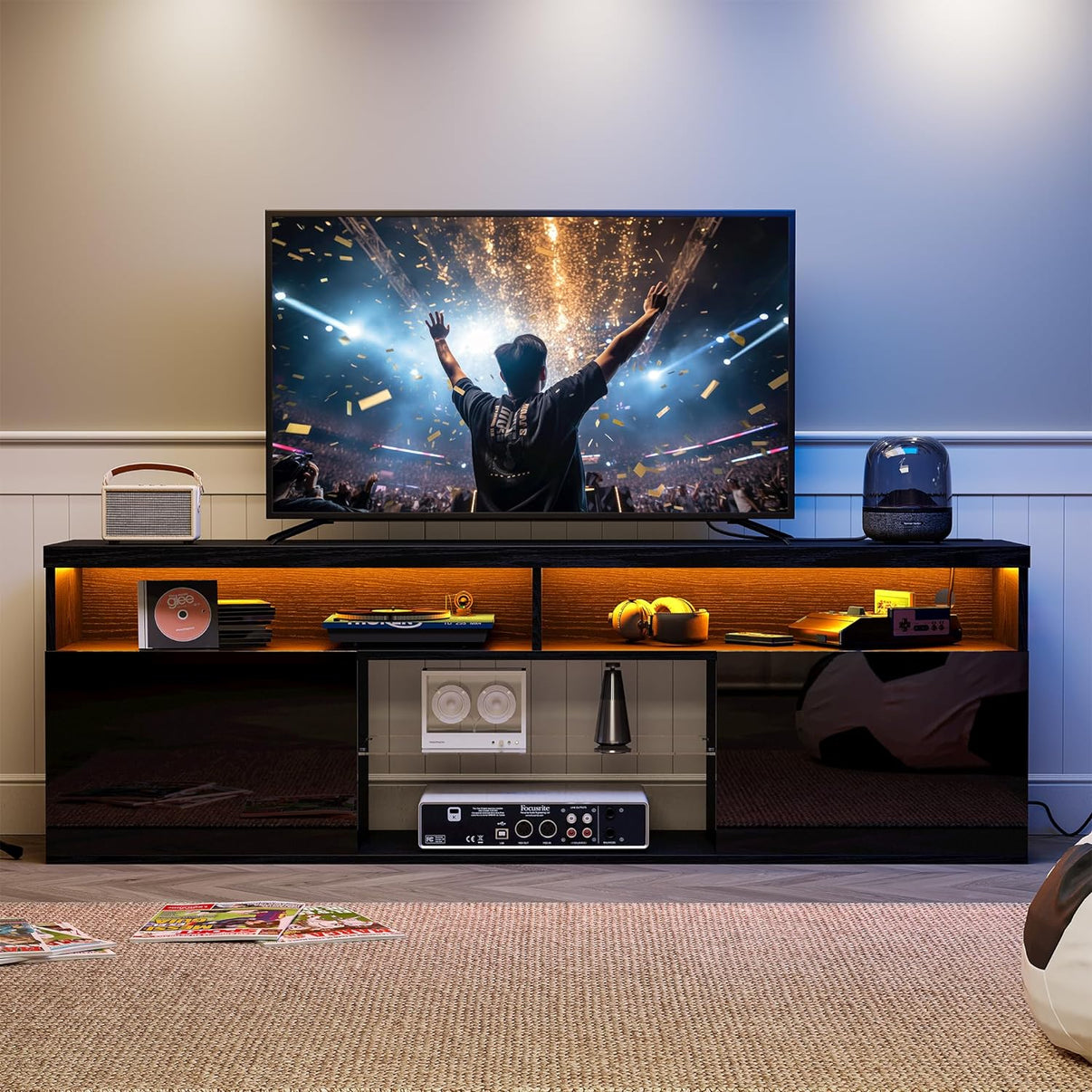 IRONCK TV Stand with LED Light for TVs up to 75 inches