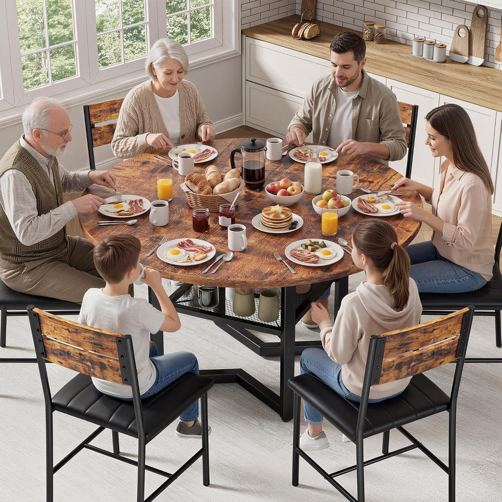 IRONCK 47.2" Wood Round Dining Table for 4, Rustic Brown